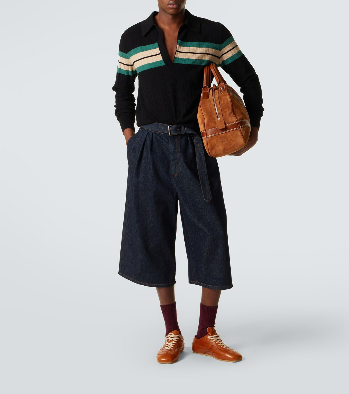 Dries Van Noten Belted denim Bermuda shorts