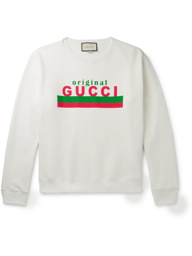 Photo: GUCCI - Logo-Print Loopback Cotton-Jersey Sweatshirt - Neutrals