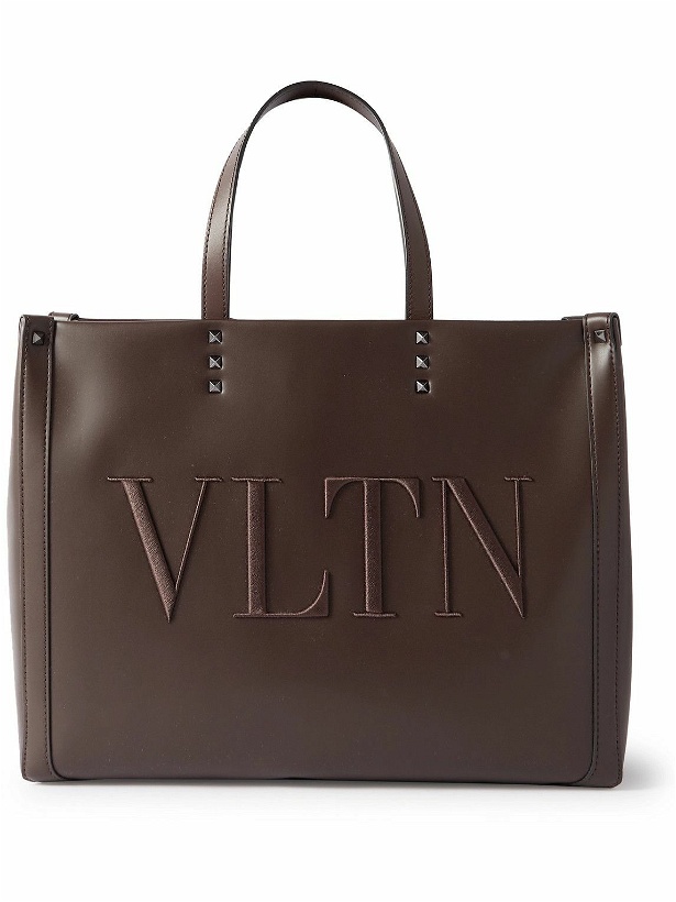 Photo: Valentino - Valentino Garavani Studded Logo-Embroidered Leather-Trimmed Tote