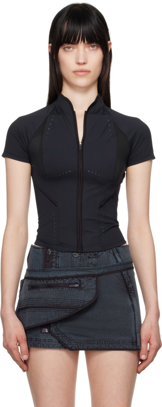 Photo: HYEIN SEO Navy Slashed Zip T-shirt