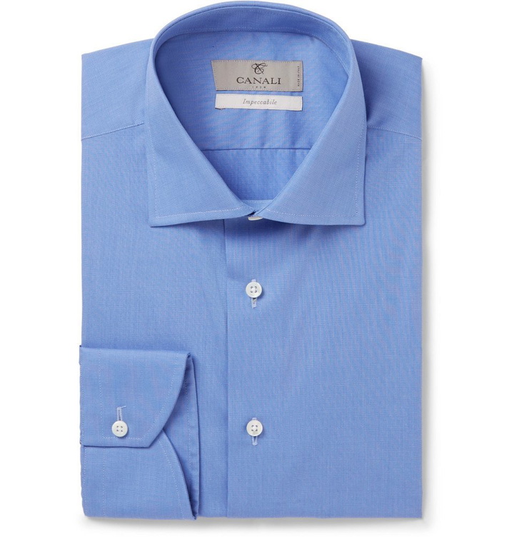 Photo: Canali - Blue End-on-End Cotton Shirt - Men - Blue