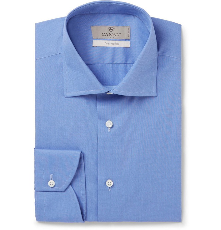 Photo: Canali - Blue End-on-End Cotton Shirt - Men - Blue