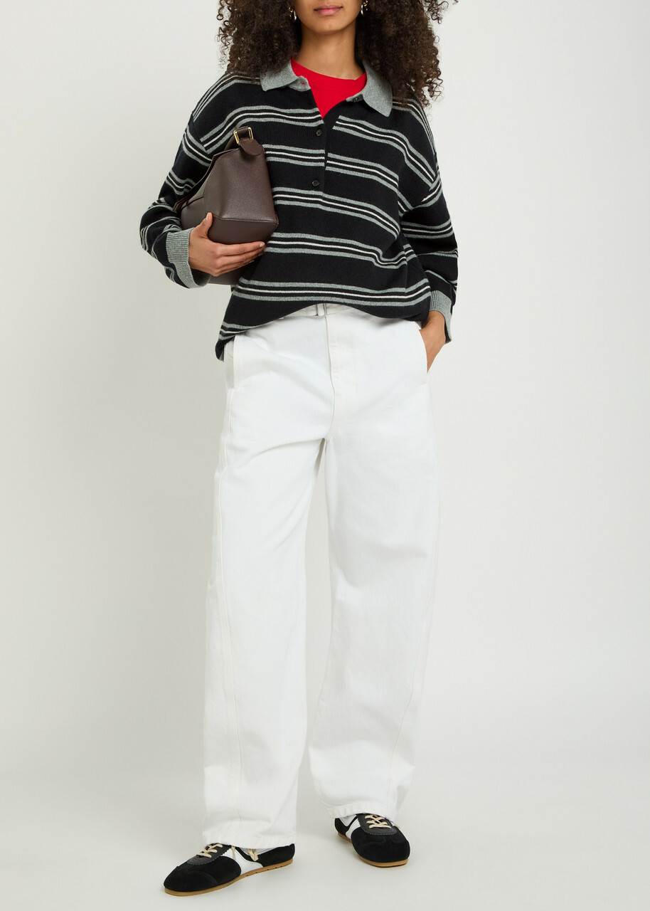Nili Lotan Galvez Striped Cashmere Polo Jumper Grey