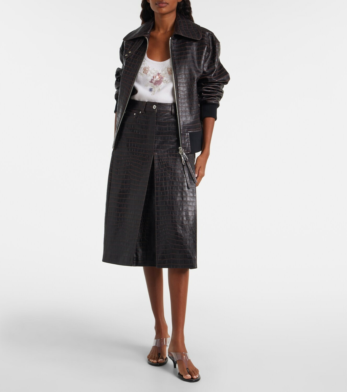 Rabanne Croc-effect leather blouson jacket
