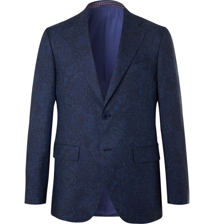Photo: Etro - Navy Slim-Fit Paisley-Print Wool Suit Jacket - Blue