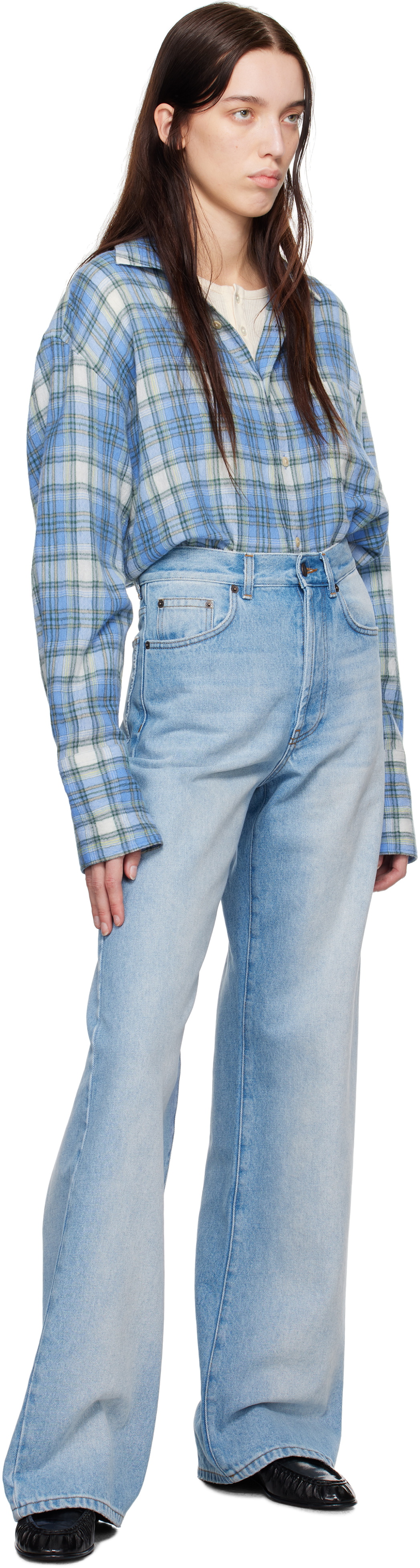Airy Wool Check Shirt in Blue