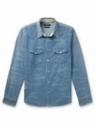 CHERRY LA - Distressed Denim Western Shirt - Blue