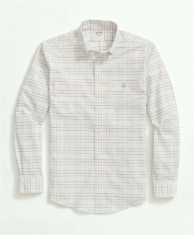Photo: Brooks Brothers Men's Stretch Non-Iron Oxford Button-Down Collar, Tattersall Sport Shirt | White
