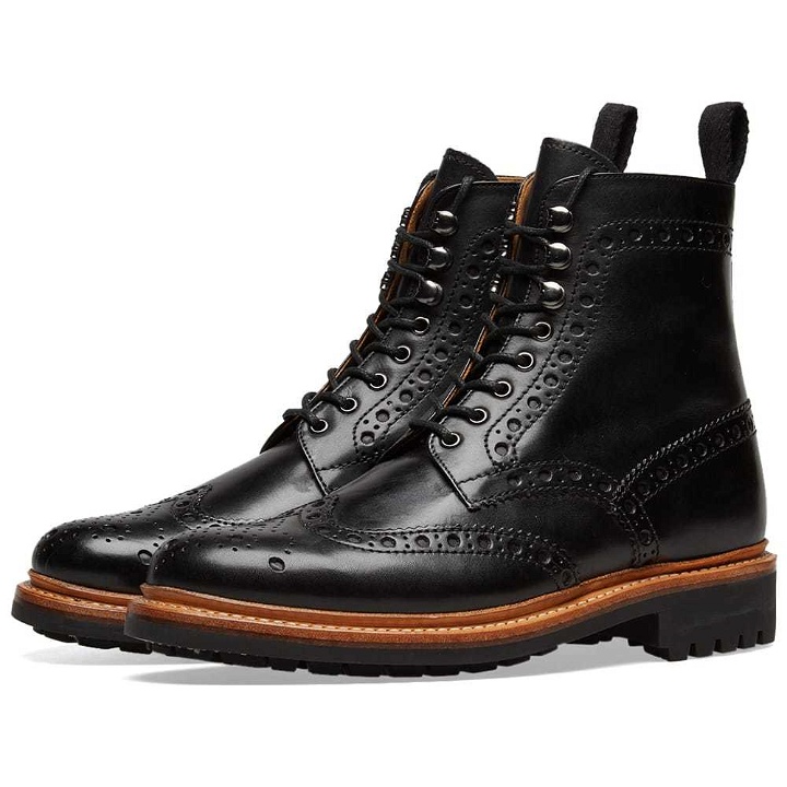 Photo: Grenson Fred Commando Sole Brogue Boot Black Hand Painted