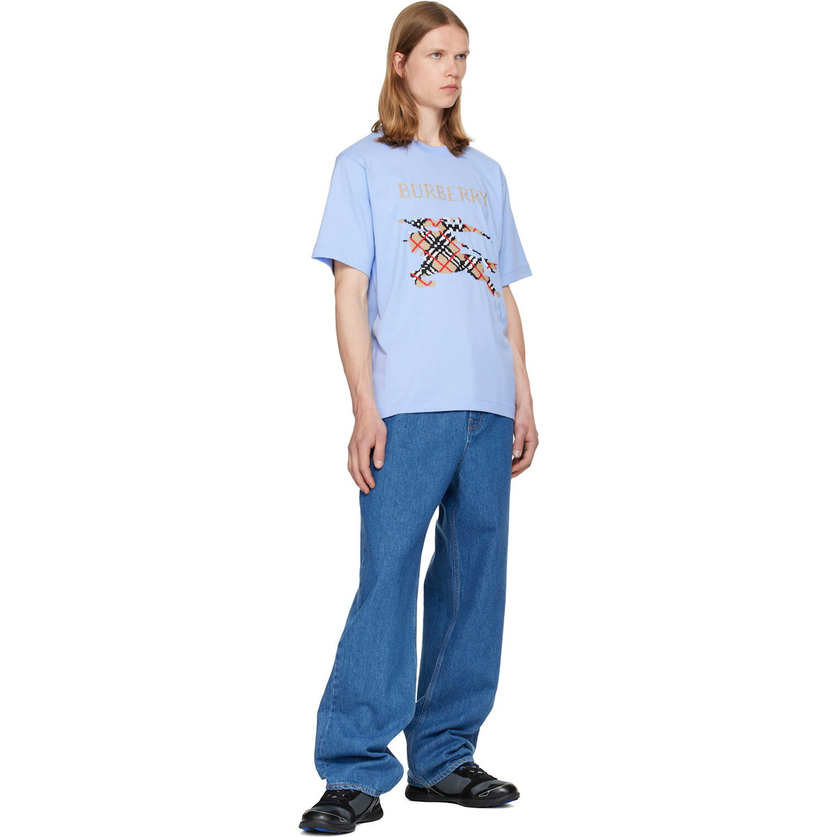 Burberry Blue Cross Stitch Knight Cotton T-shirt