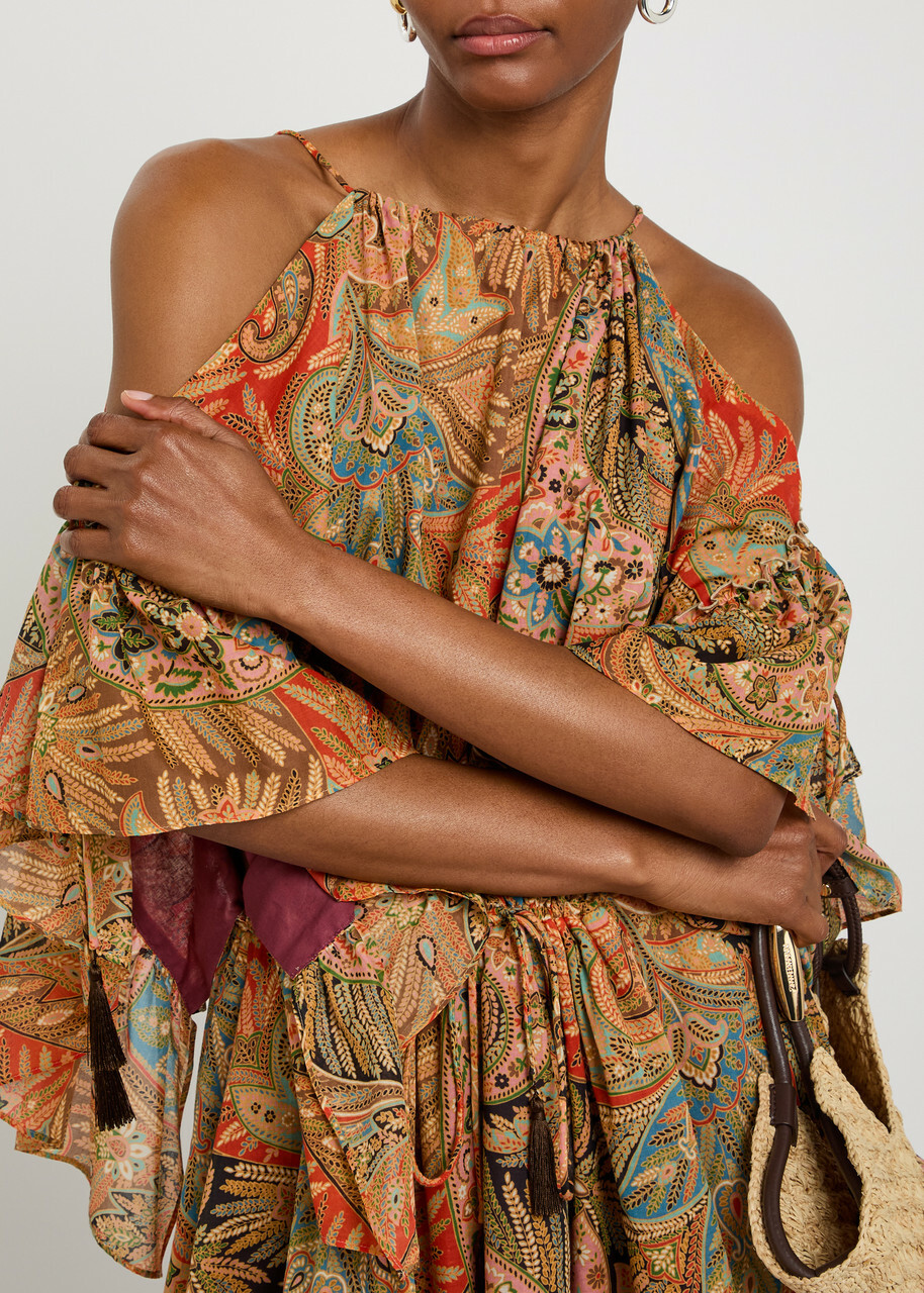 Etro Paisley Frill Cotton Mini Dress Multicoloured