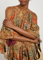 Etro Paisley Frill Cotton Mini Dress Multicoloured