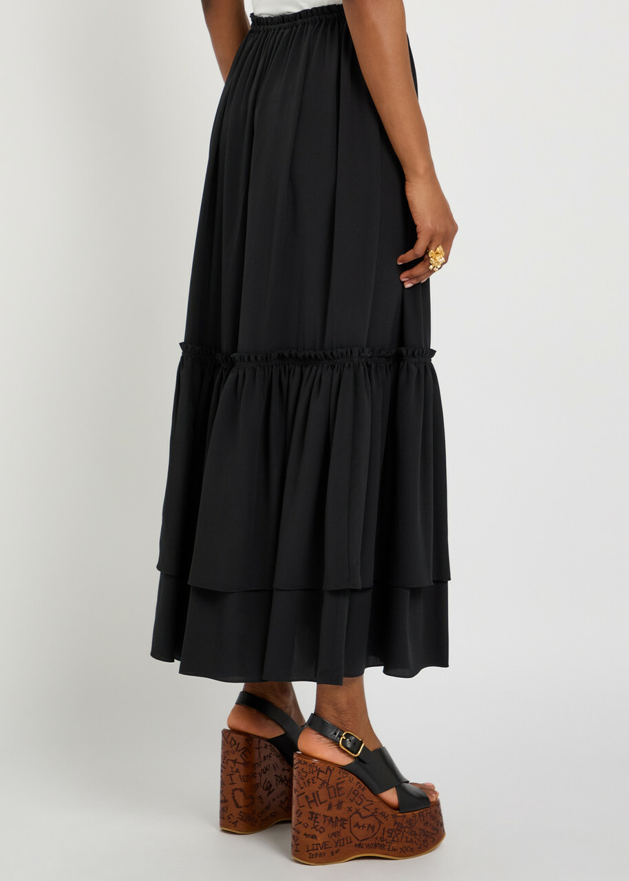 Chloe Ruffled Tiered Silk-chiffon Midi Skirt Black