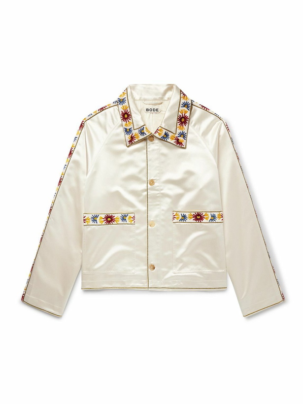 Photo: BODE - Candyfloss Embroidered Voile-Trimmed Satin Track Jacket - Neutrals