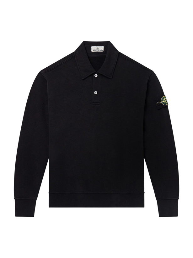 Photo: Stone Island - Garment-Dyed Tubular Cotton-Fleece Polo Sweater - Black