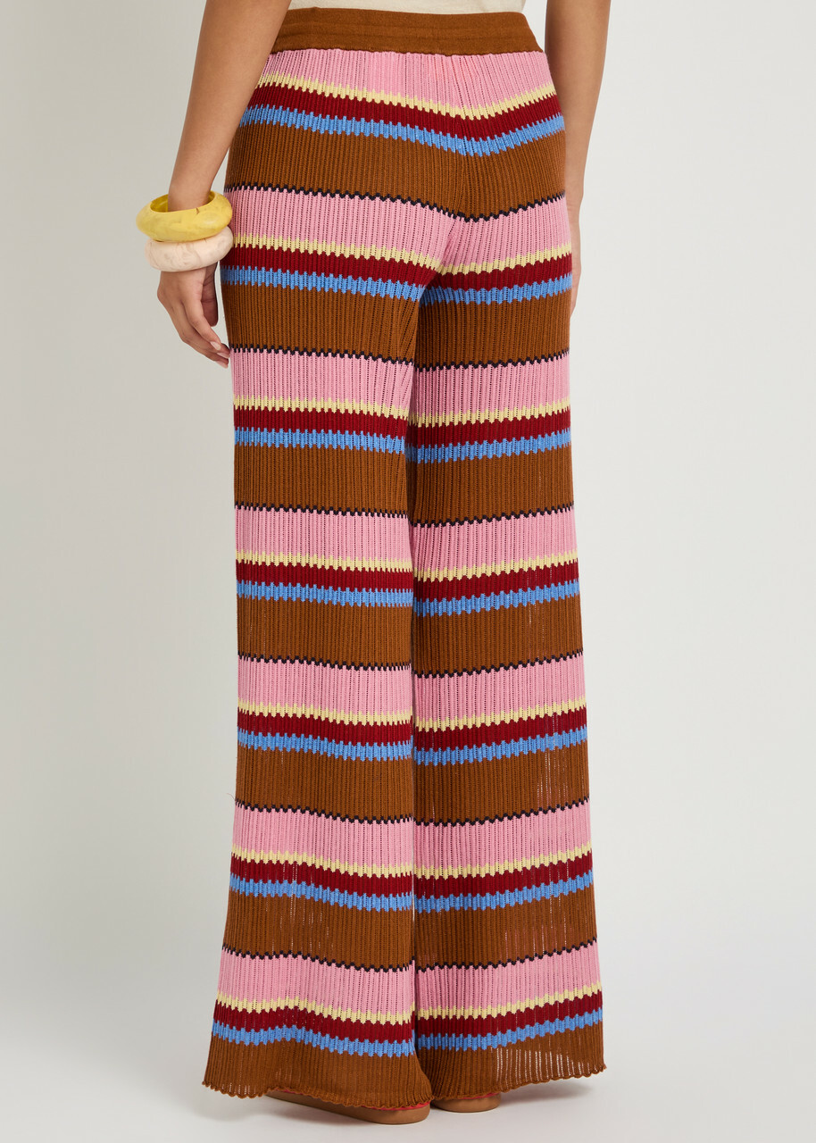 Guest In Residence Palazzo Striped-knit Silk and Linen-blend Trousers Pink