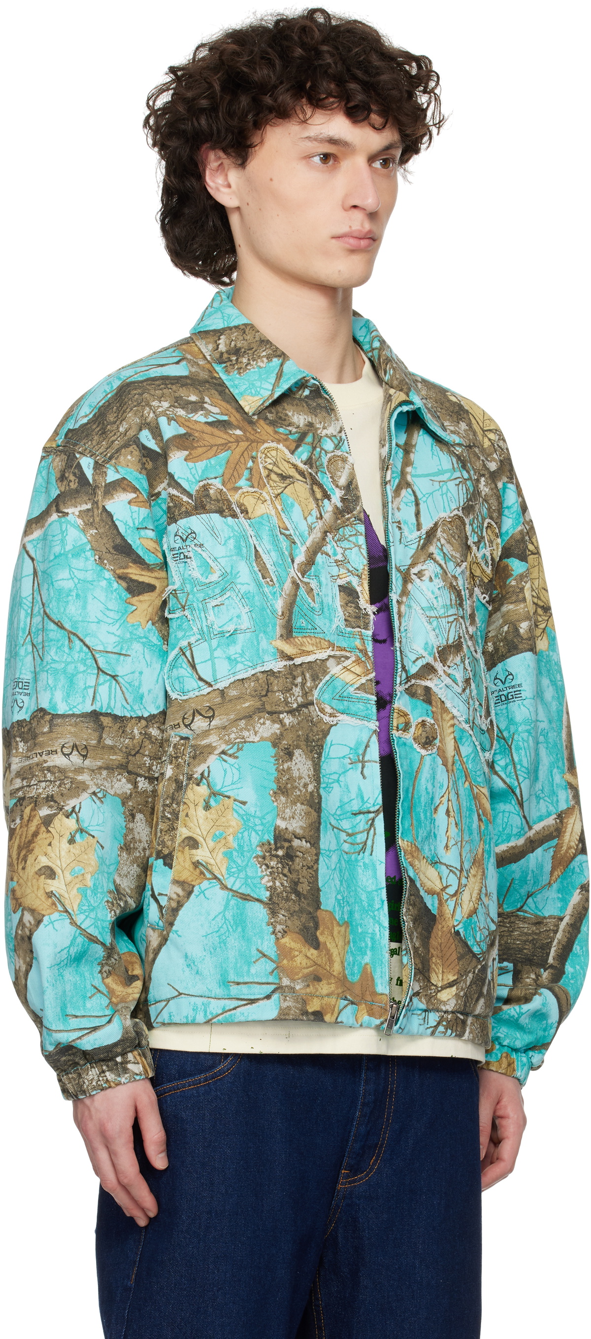 Awake NY Blue Frayed Script Coach Jacket