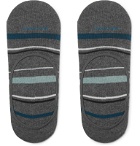 Hugo Boss - Striped Stretch Cotton-Blend No-Show Socks - Gray