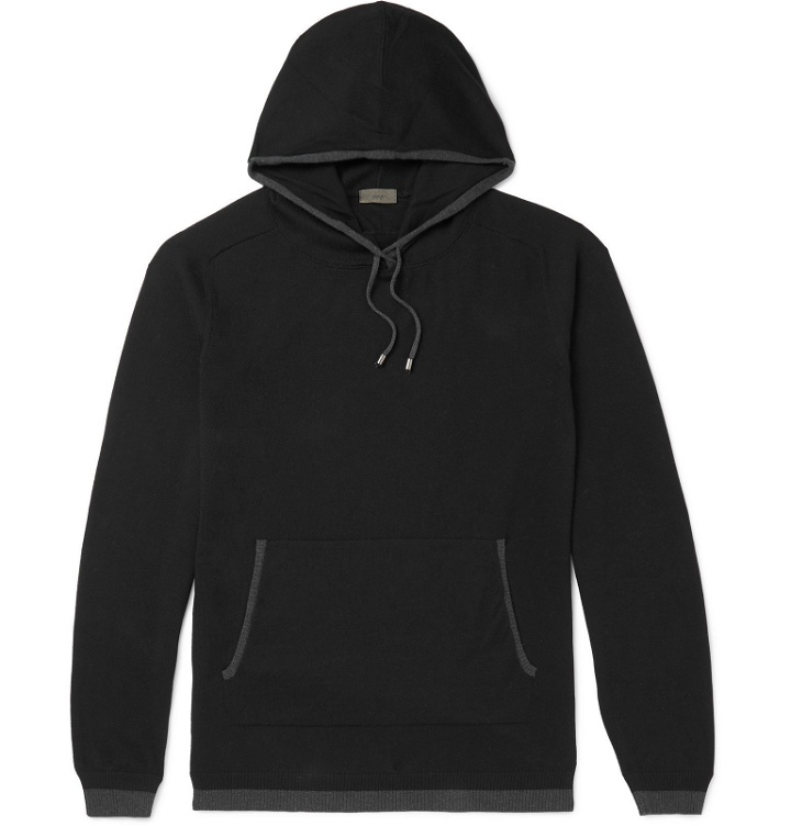 Photo: Zimmerli - Contrast-Tipped Cotton and Cashmere-Blend Hoodie - Black