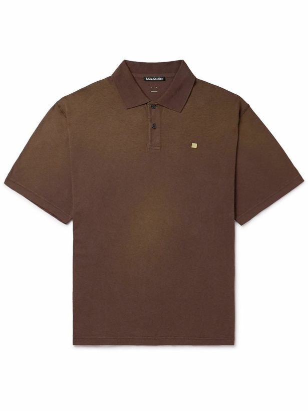 Photo: Acne Studios - Logo-Appliquéd Garment-Dyed Organic Cotton Polo Shirt - Brown