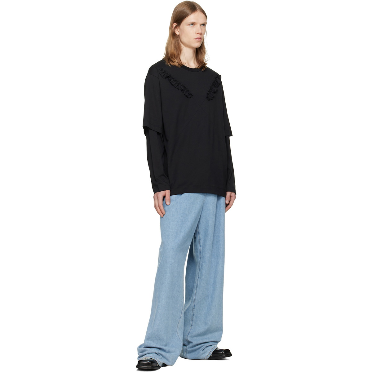 Simone Rocha Black Ruffle Slash Layered Long Sleeve T-shirt