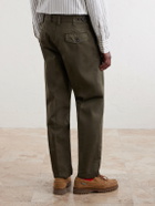 Drake's - Straight-Leg Peached Cotton-Twill Trousers - Green
