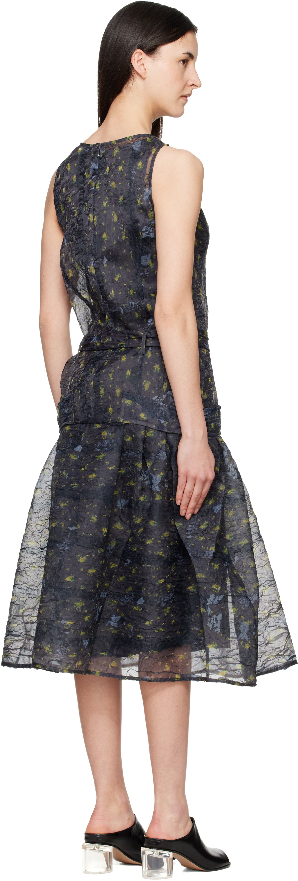 GANNI Gray Shibori Organza Midi Dress
