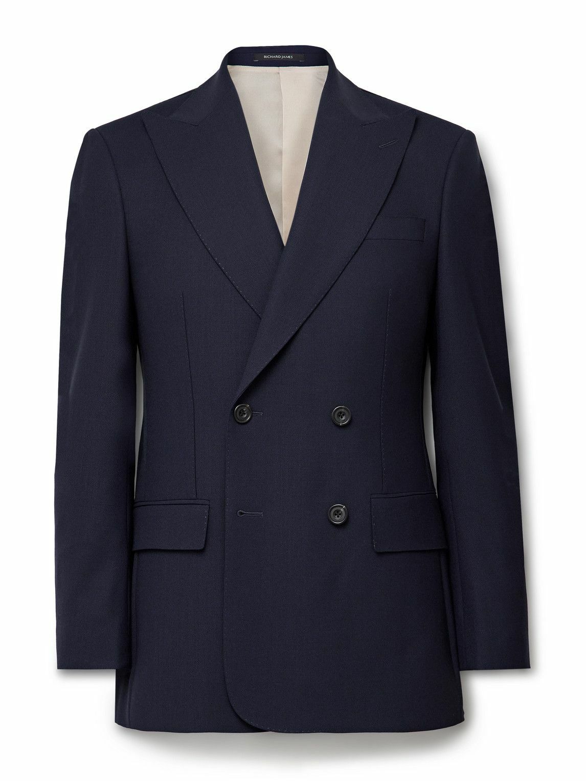 Richard James - Hepworth Double-Breasted Grain de Poudre Wool Suit Jacket - Blue