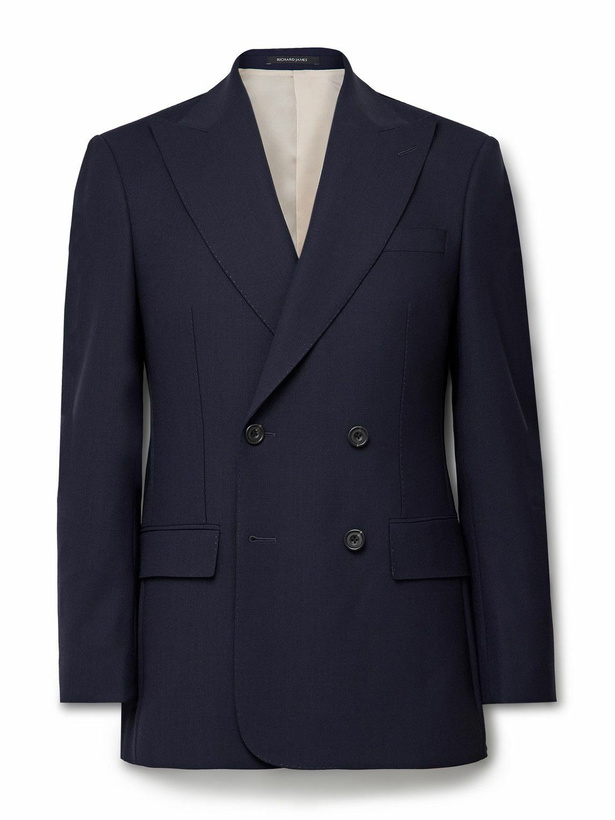 Photo: Richard James - Hepworth Double-Breasted Grain de Poudre Wool Suit Jacket - Blue