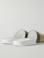 Frescobol Carioca - Humberto Striped Debossed Leather and Suede Slides - Green