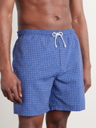 Brunello Cucinelli - Straight-Leg Mid-Length Logo-Embroidered Printed Swim Shorts - Blue