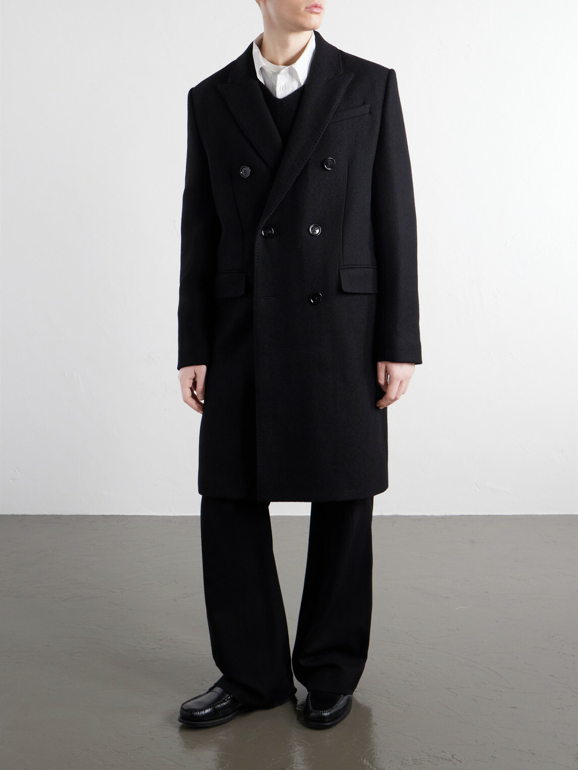 AMI PARIS - Double-Breasted Virgin Wool-Gabardine Coat - Black