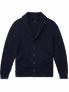 Dunhill - Shawl-Collar Suede-Trimmed Ribbed Merino Wool Cardigan - Blue