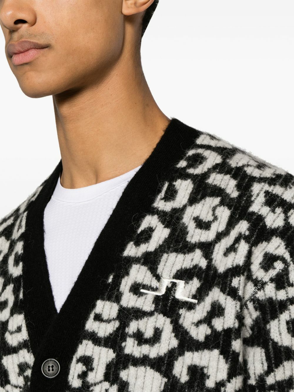 J.Lindeberg Black Frederic Leopard-Pattern Cardigan