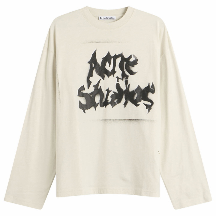 Photo: Acne Studios Men's Exford Long Sleeve Goth Logo T-Shirt in Dusty White