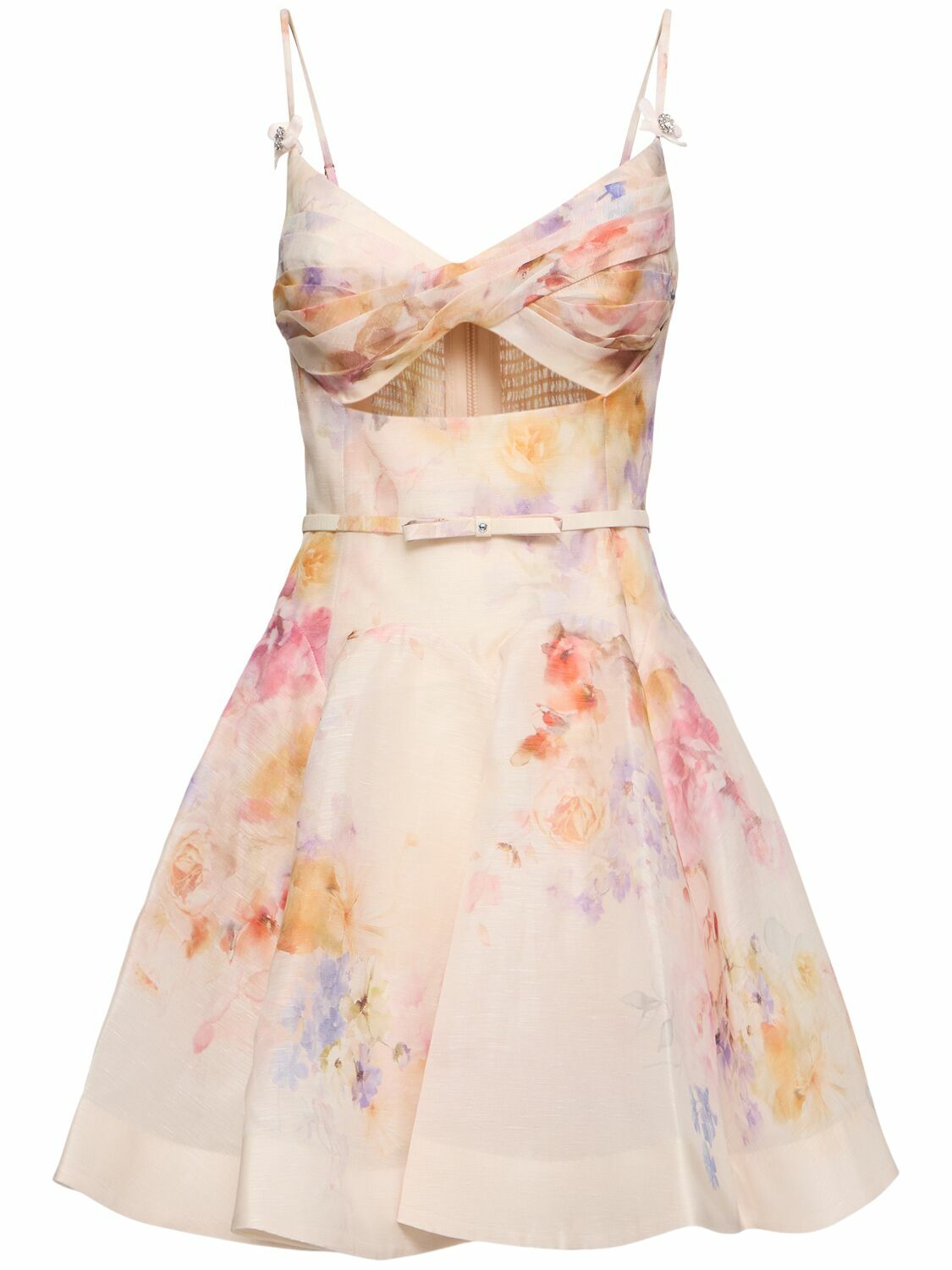 【送料&関税込】Zimmermann Printed Linen Blend Crush Mini Dr ZIMMERMANN Crush one-sleeve floral-print linen and silk