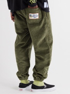 Camp High - Zen Tapered Appliquéd Cotton-Corduroy Drawstring Trousers - Green