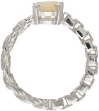 WWW.WILLSHOTT Silver & Pearl Split Chain Solitaire Ring