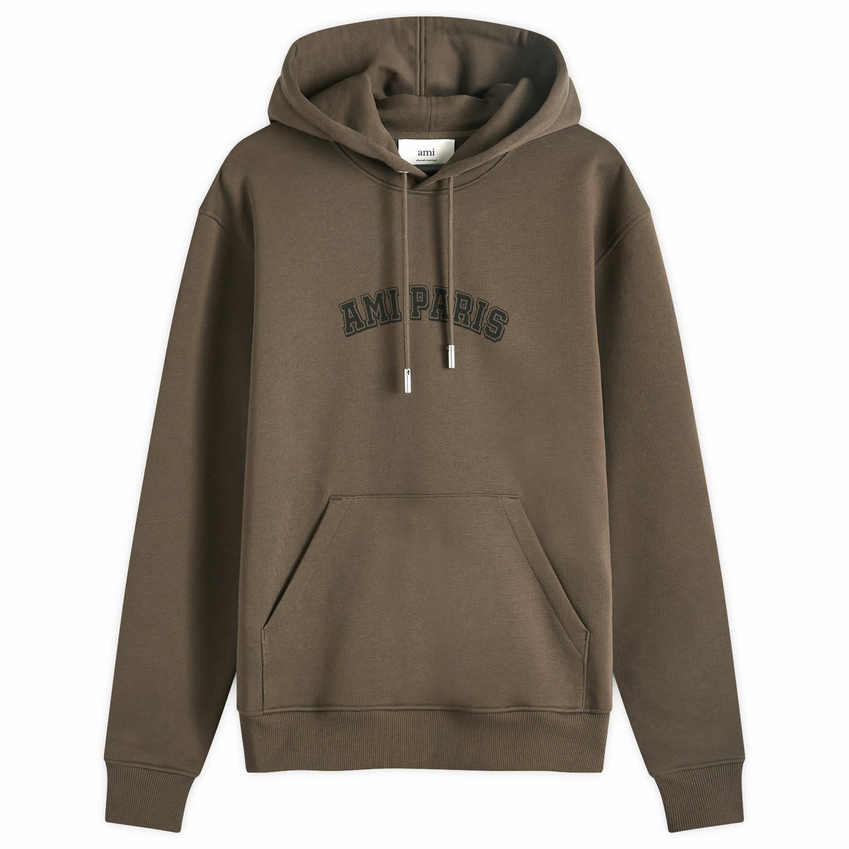 AMI Paris Men's College Logo Hoodie in Dark Coffee