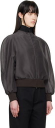 AMOMENTO Gray Mock Neck Organza Jacket