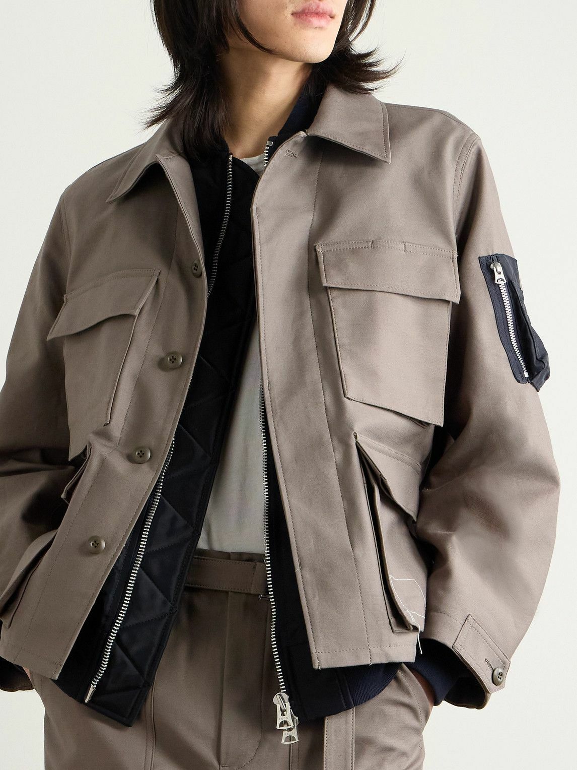 sacai×WTAPS Cotton×NylonTwill Jacket Sacai - WTAPS Nylon-Trimmed Cotton-Canvas Jacket - Brown Sacai