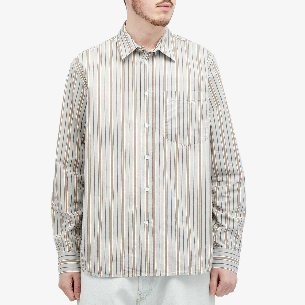 Wood Wood Men's Aster Fun Pinstripe Shirt in 90'S Stripe