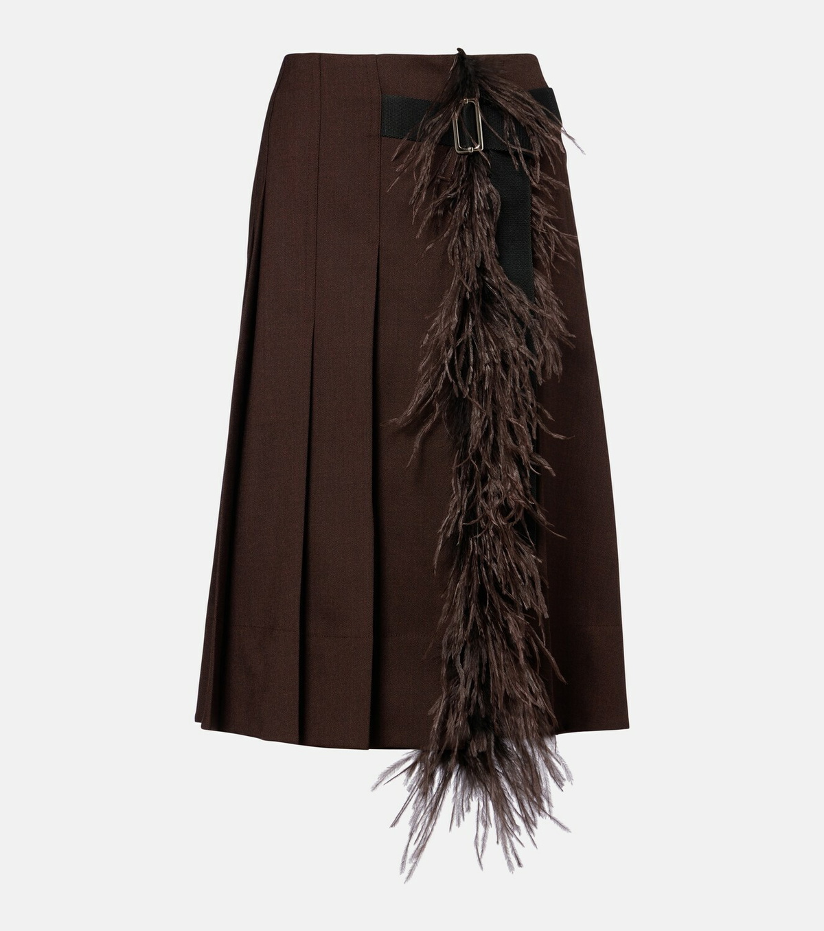 Plan C Feather-trimmed pleated wrap skirt