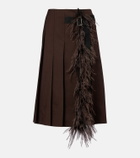 Plan C Feather-trimmed pleated wrap skirt