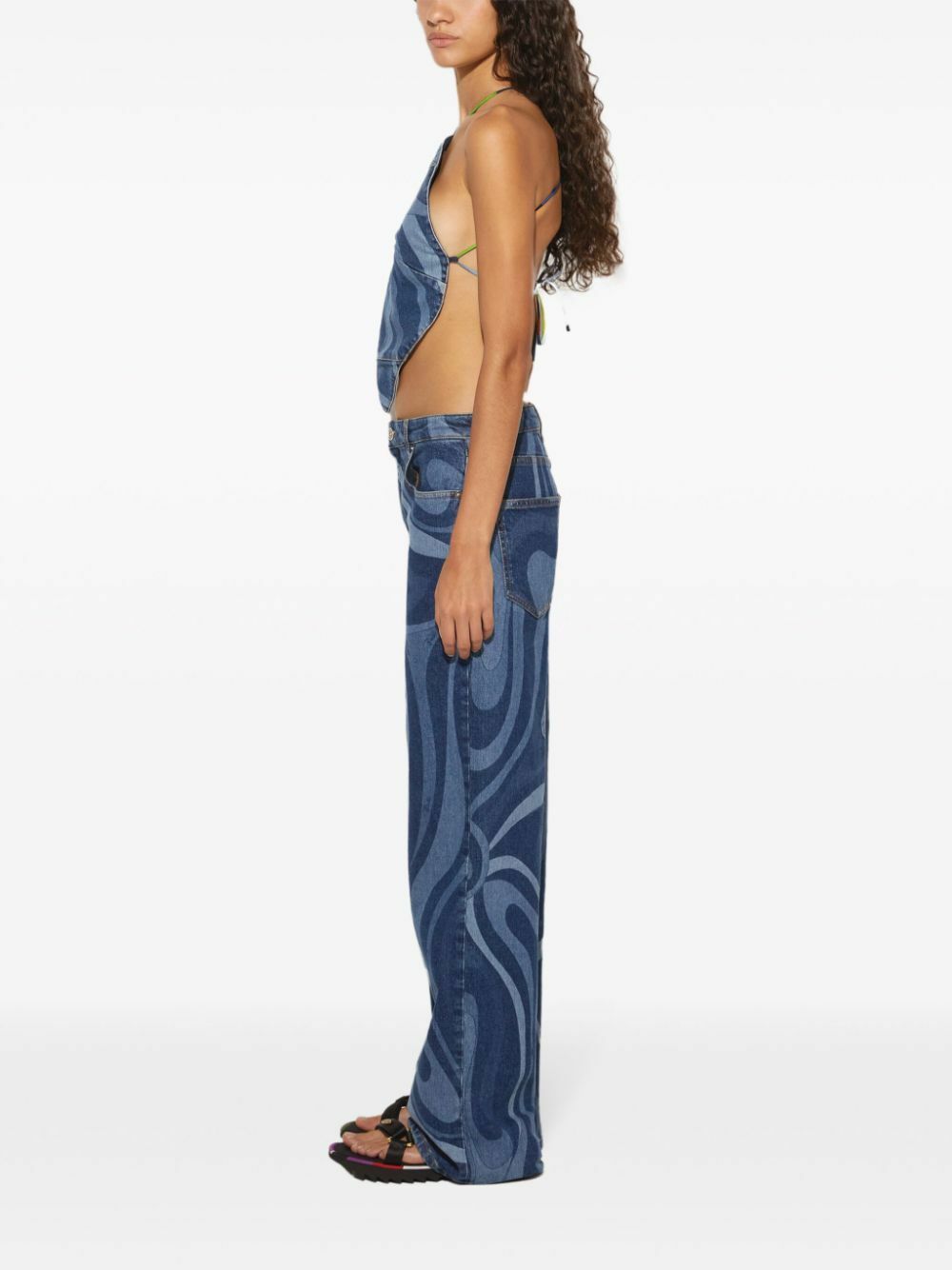 EMILIO PUCCI マルモ ベルト付きデニムジャンプスーツ PUCCI Blue Marmo-Print Denim Top Emilio Pucci