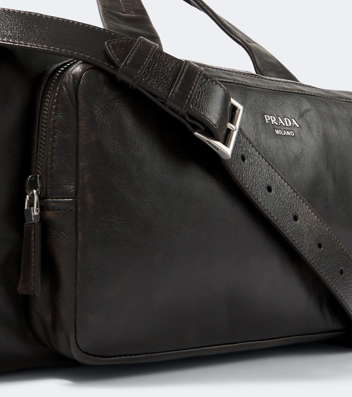Prada Distressed leather duffel bag