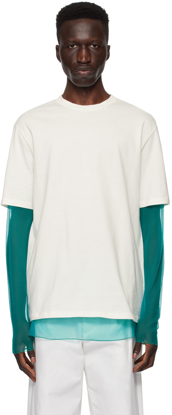 Photo: Jil Sander Off-White & Blue Layered Long Sleeve T-Shirt