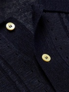 A Kind Of Guise - Ferrini Pointelle-Detailed Linen-Blend Jacquard Polo Shirt - Blue