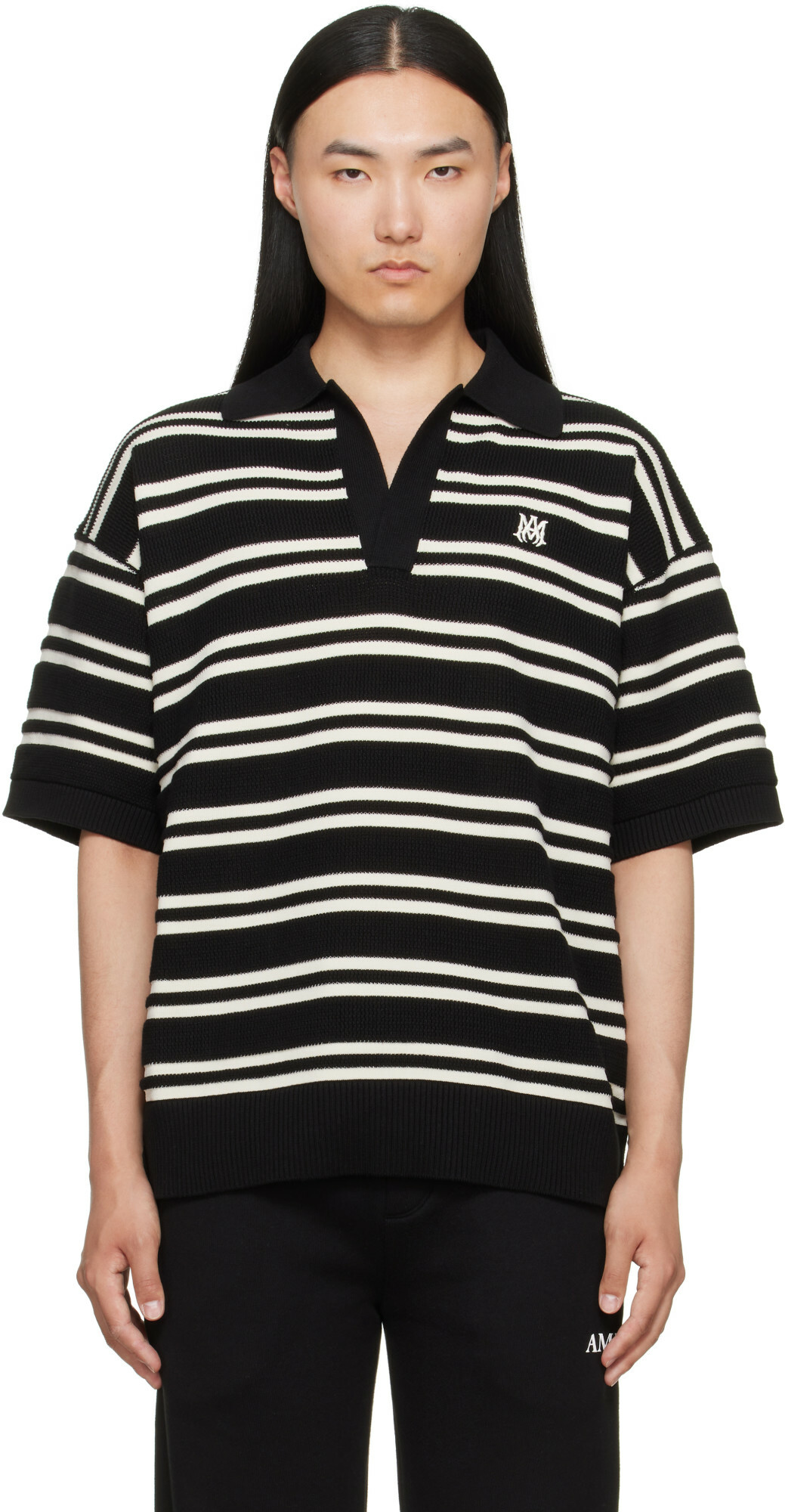 AMIRI Black & White MA Stripe S/S Polo