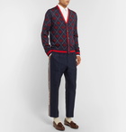 Gucci - Slim-Fit Webbing-Trimmed Wool-Jacquard Cardigan - Men - Navy